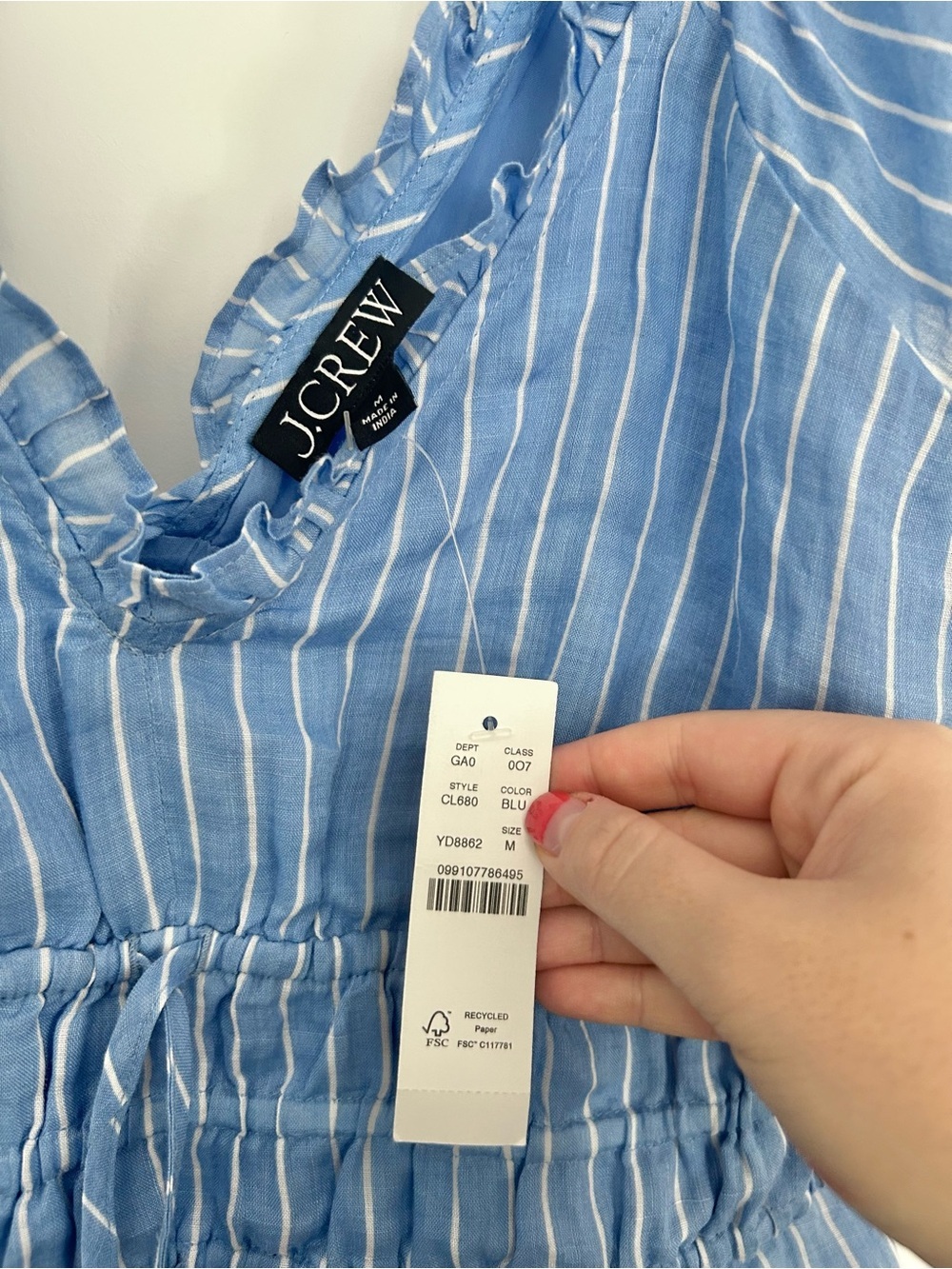 J.Crew Palermo Top in Ramie Striped Tie Waist Blouse - Picture 3 of 5